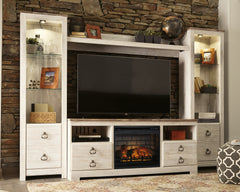 Lullora Furniture - Ashley Furniture - Willowton 4-Piece Entertainment Center with Electric Fireplace - 4-Piece Entertainment Center with Electric Fireplace / Whitewash - W267W9