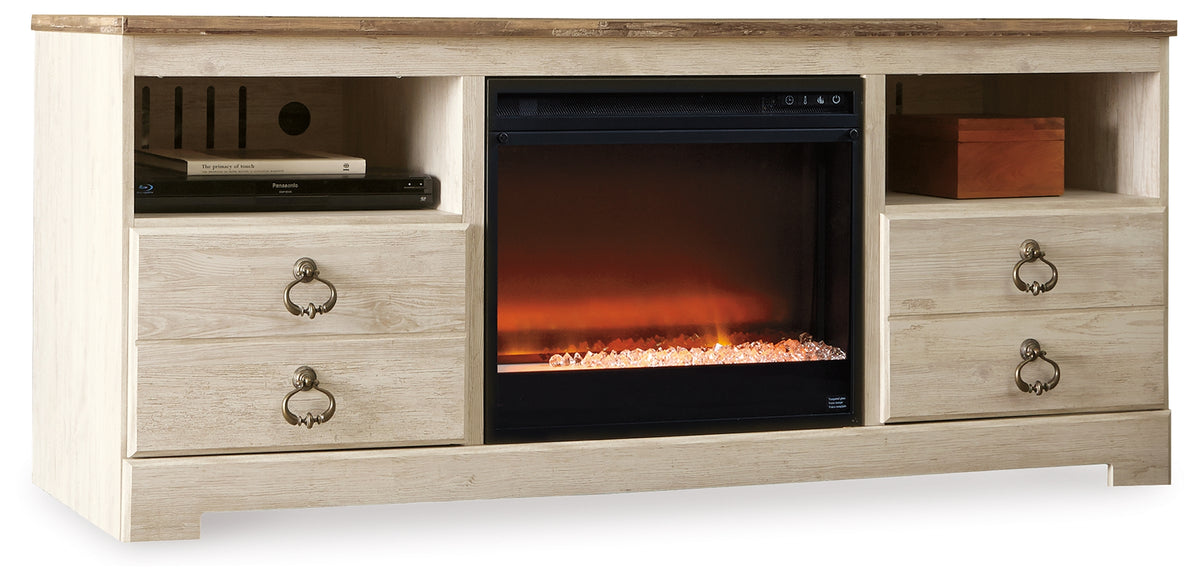 Lullora Furniture - Ashley Furniture - Willowton 64" TV Stand with Electric Fireplace - 64" TV Stand with Electric Fireplace / Whitewash - W267W10