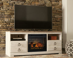 Lullora Furniture - Ashley Furniture - Willowton 64" TV Stand with Electric Fireplace - 64" TV Stand with Electric Fireplace / Whitewash - W267W8