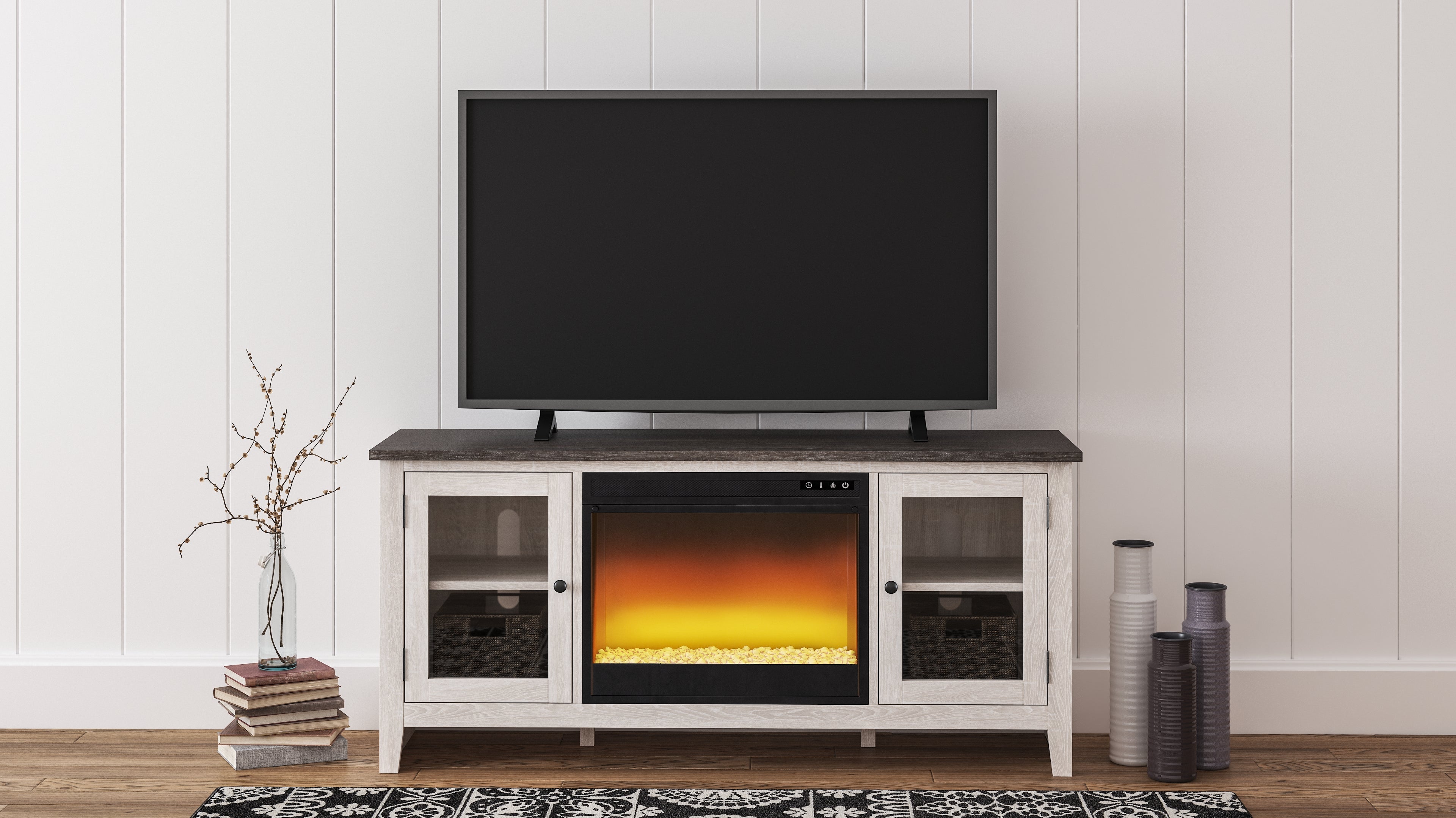 Lullora Furniture - Ashley Furniture - Dorrinson 60" TV Stand with Electric Fireplace - 60" TV Stand with Electric Fireplace / Two-tone - W287W2