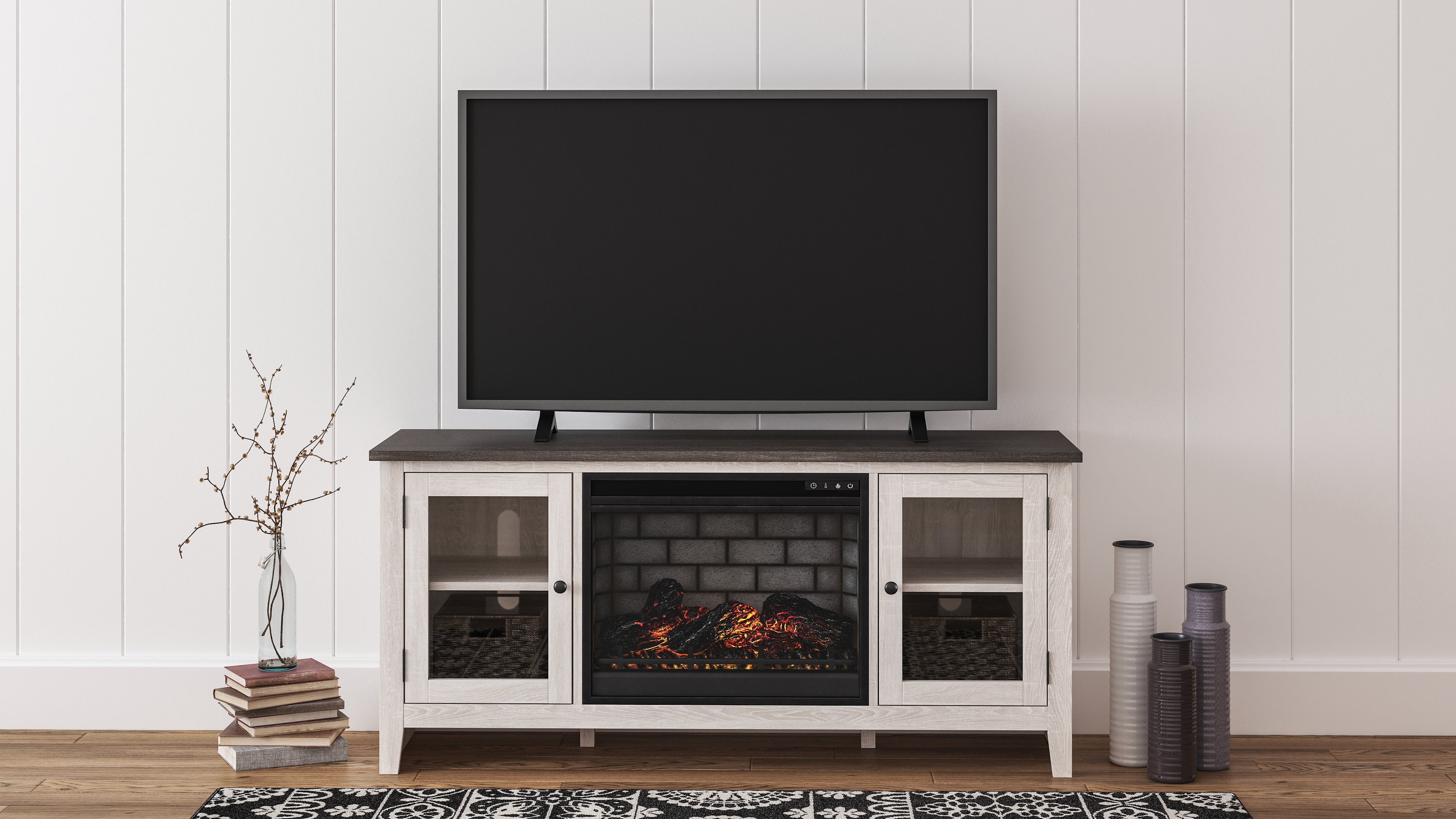 Lullora Furniture - Ashley Furniture - Dorrinson 60" TV Stand with Electric Fireplace - 60" TV Stand with Electric Fireplace / Two-tone - W287W3