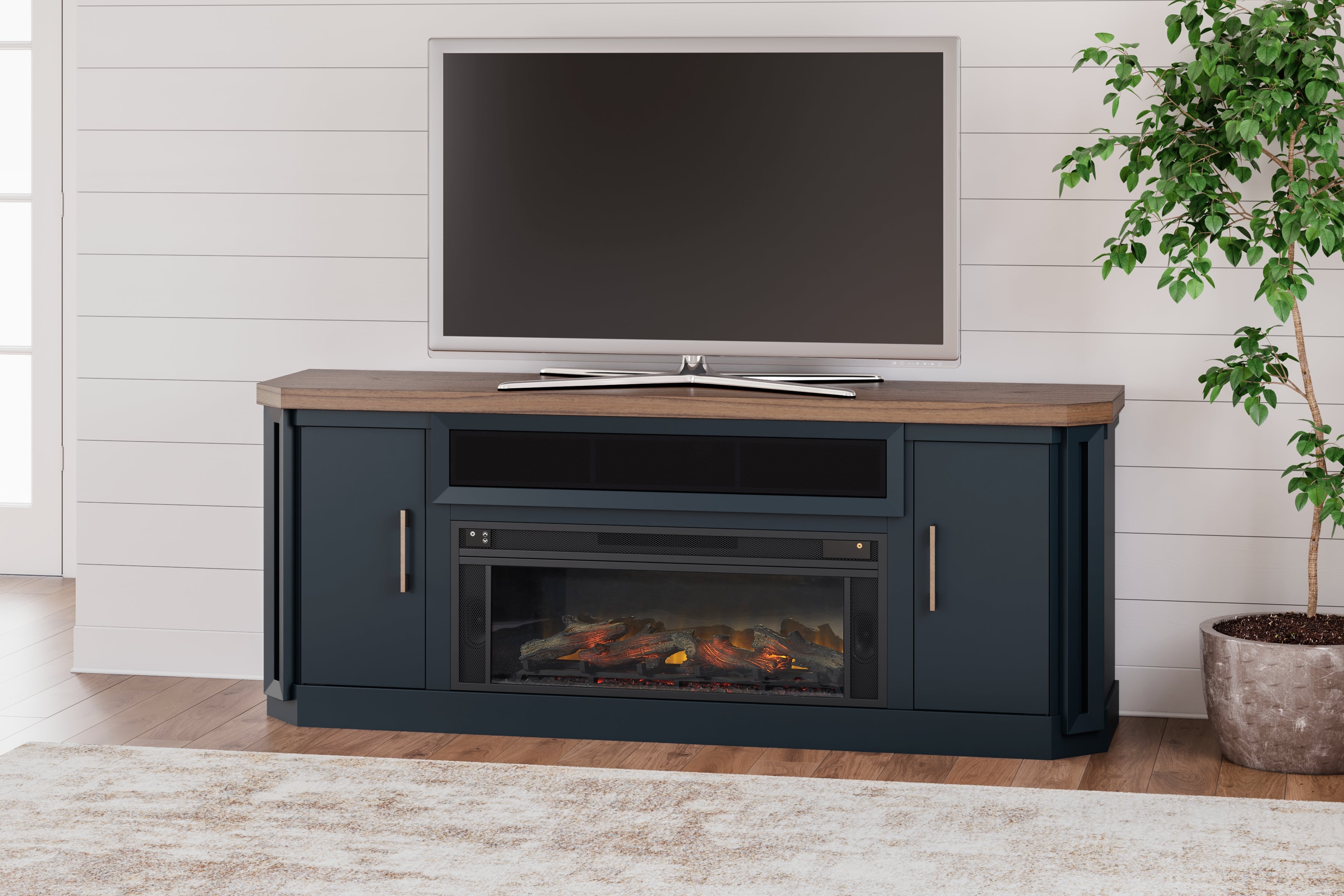 Lullora Furniture - Ashley Furniture - Landocken 83" TV Stand - 83" / Brown/Blue - W402-68