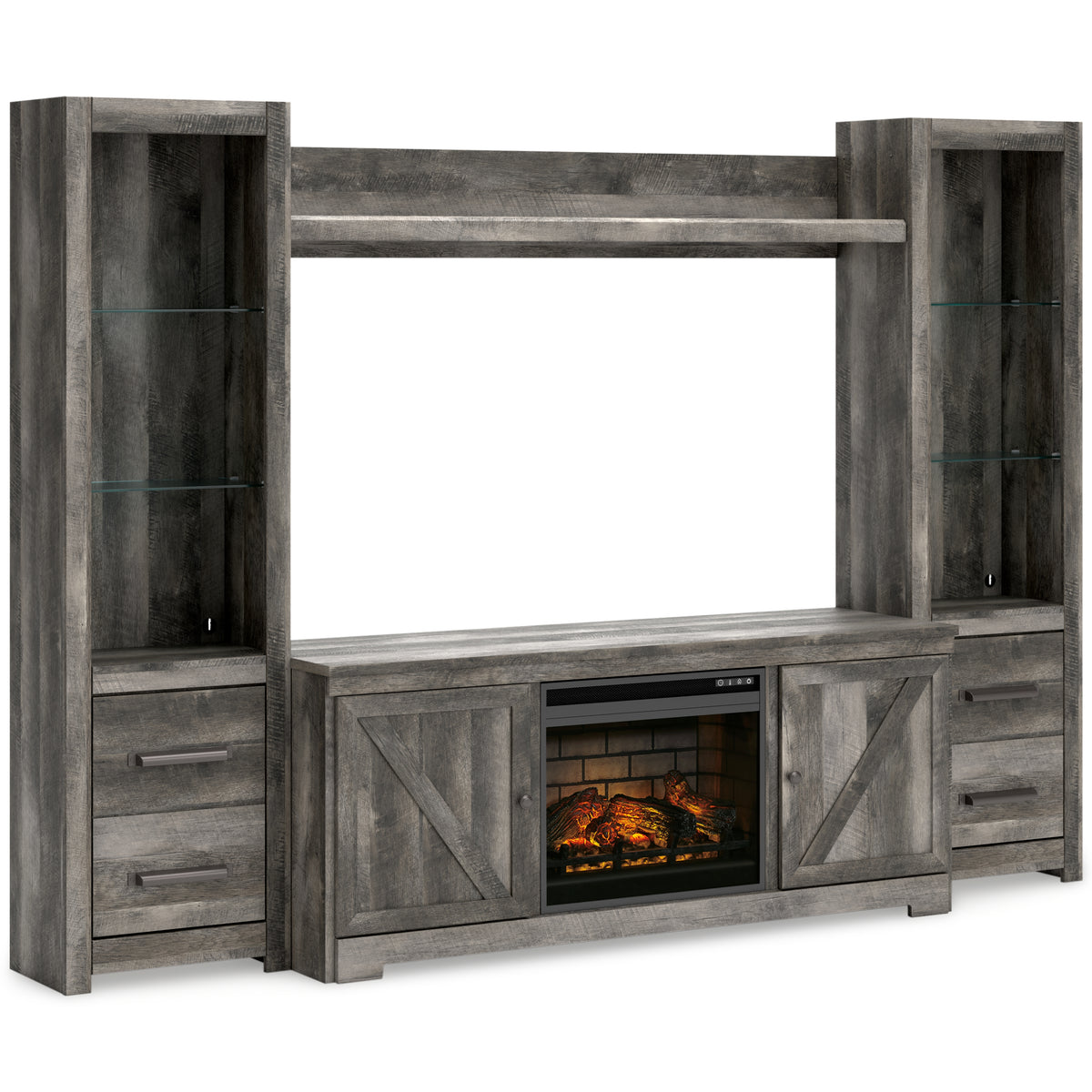 Lullora Furniture - Ashley Furniture - Wynnlow 4-Piece Entertainment Center with Electric Fireplace - 4-Piece Entertainment Center with Electric Fireplace / Gray - W440W8