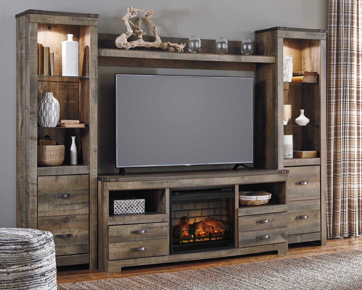 Lullora Furniture - Ashley Furniture - Trinell 4-Piece Entertainment Center with Electric Fireplace - 4-Piece Entertainment Center with Electric Fireplace / Brown - W446W8