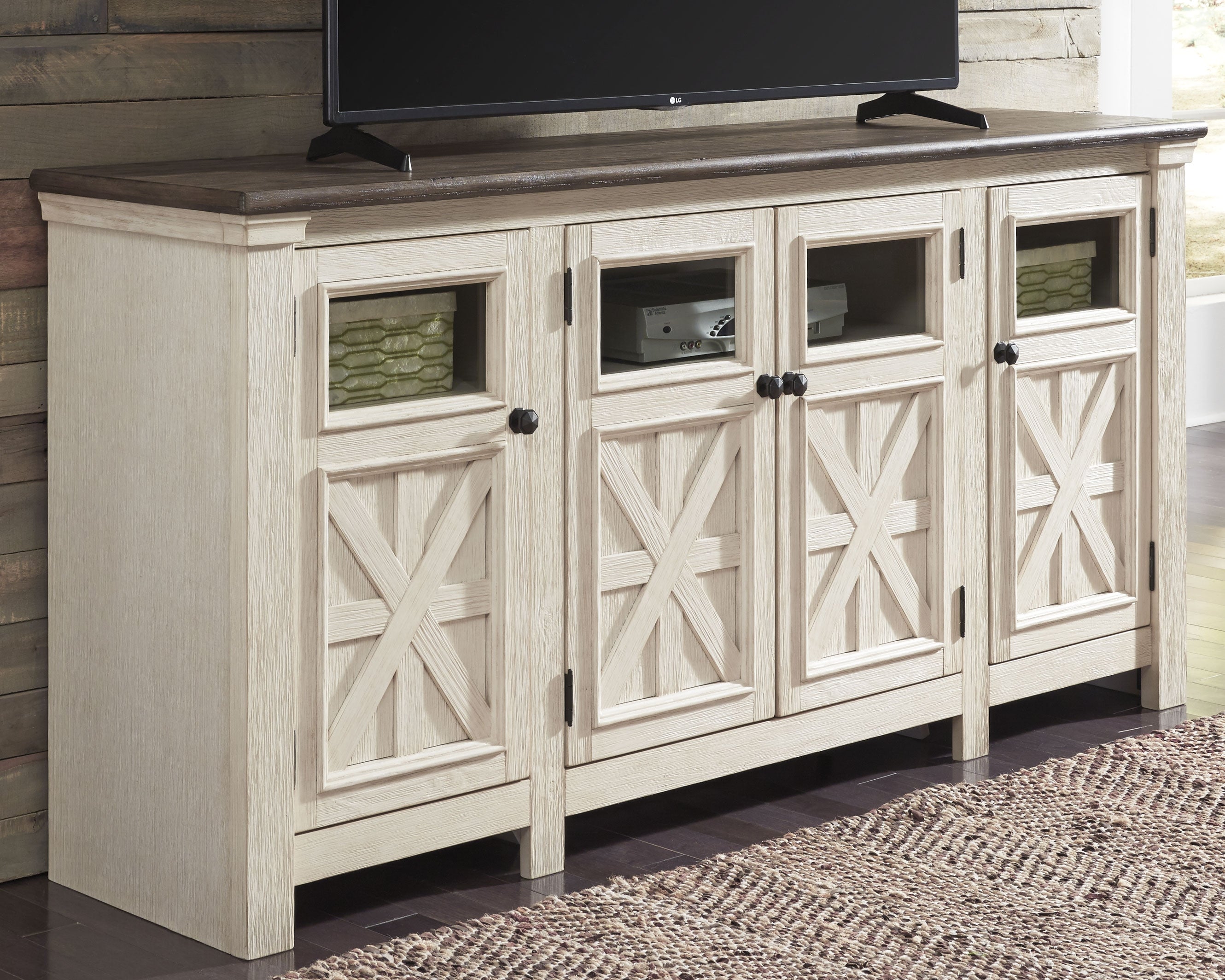 Lullora Furniture - Ashley Furniture - Bolanburg 74" TV Stand - 74" / White/Weathered Gray - W647-60