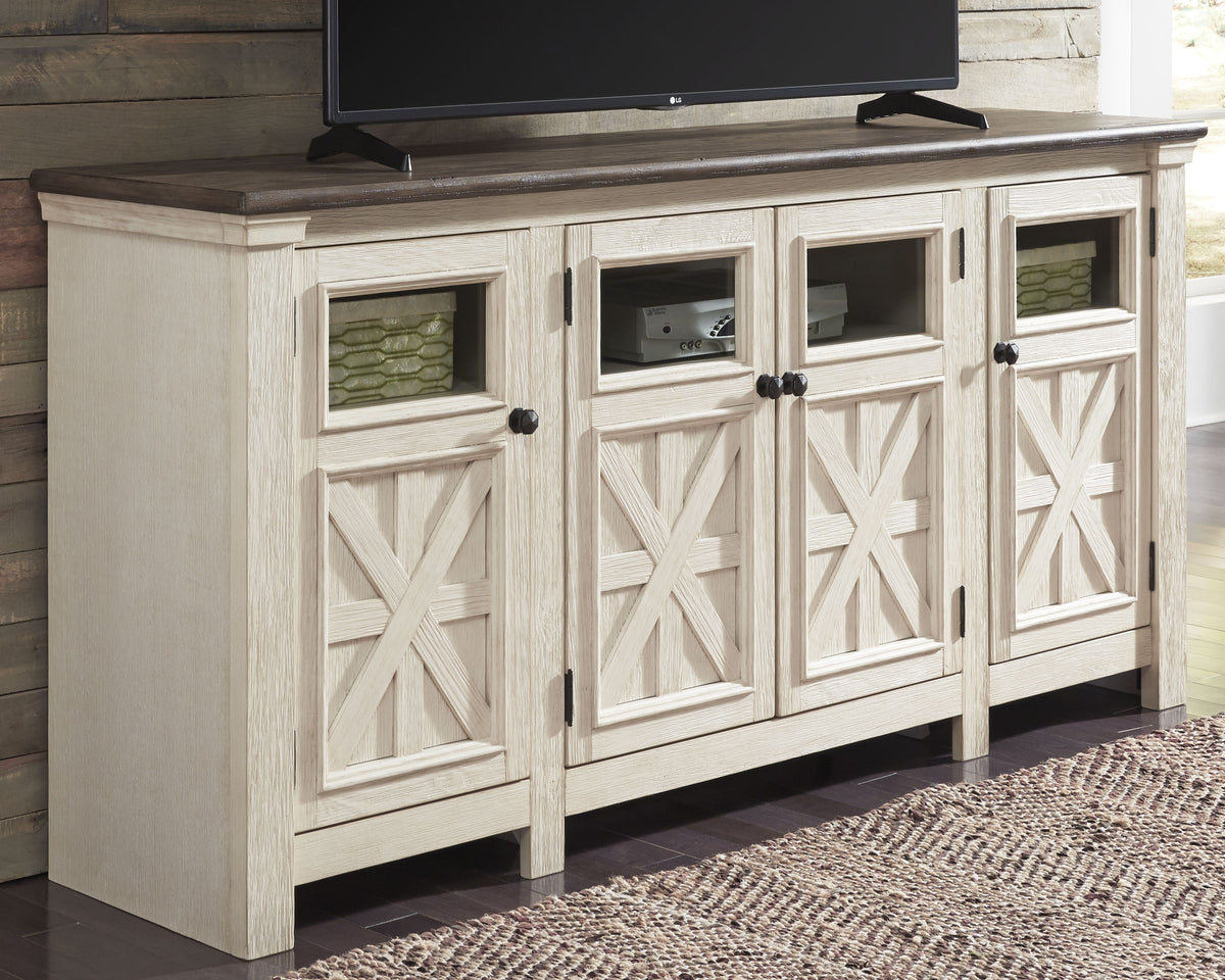 Lullora Furniture - Ashley Furniture - Bolanburg 74" TV Stand - 74" / White/Weathered Gray - W647-60