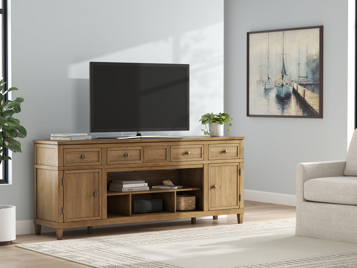 Lullora Furniture - Ashley Furniture - Sharlance 81" TV Stand - 81" / Light Brown - W655-68
