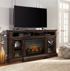 Lullora Furniture - Ashley Furniture - Roddinton 72" TV Stand with Electric Fireplace - 72" TV Stand with Electric Fireplace / Dark Brown - W701W8