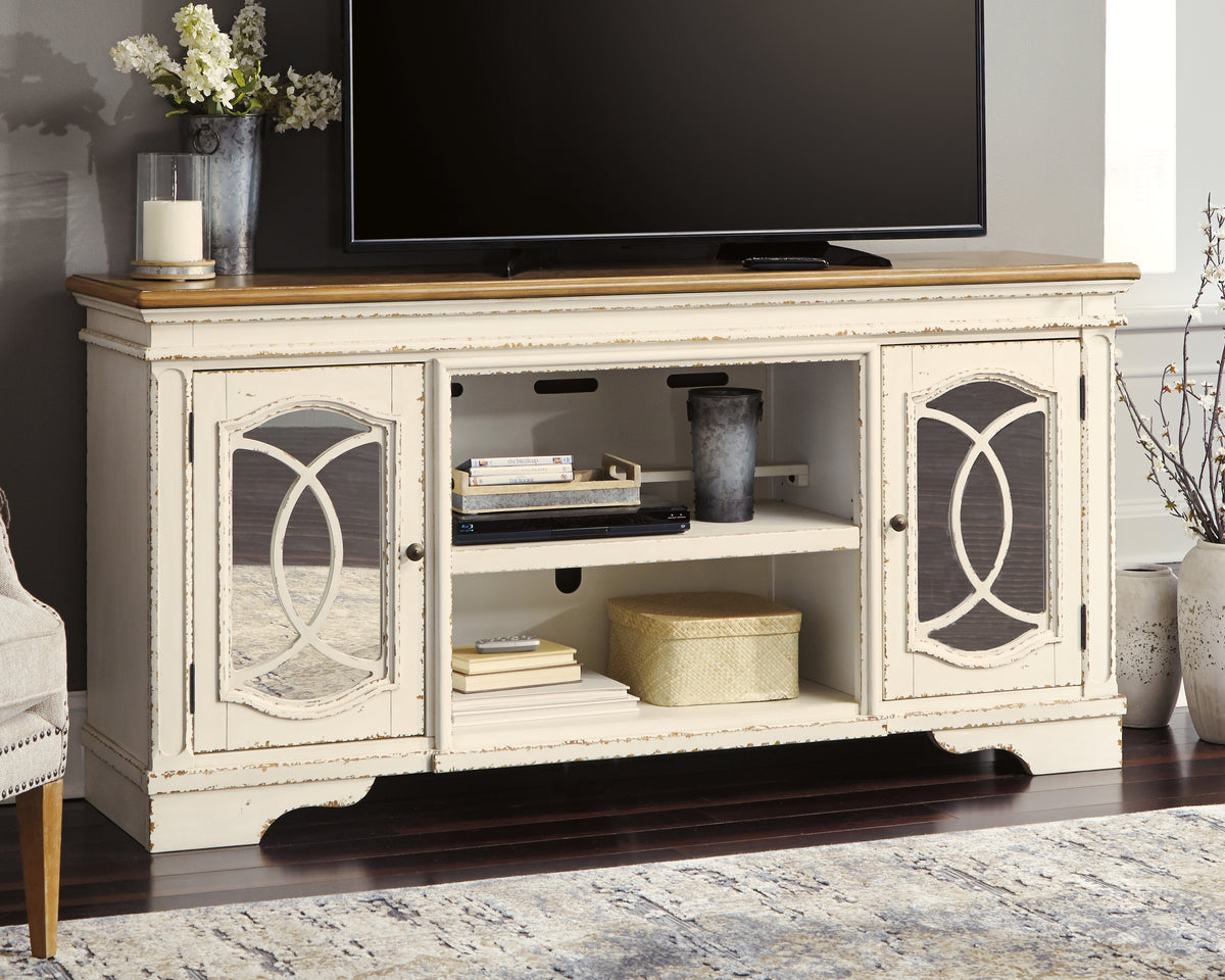 Lullora Furniture - Ashley Furniture - Realyn 74" TV Stand - 74" / Chipped White - W743-68