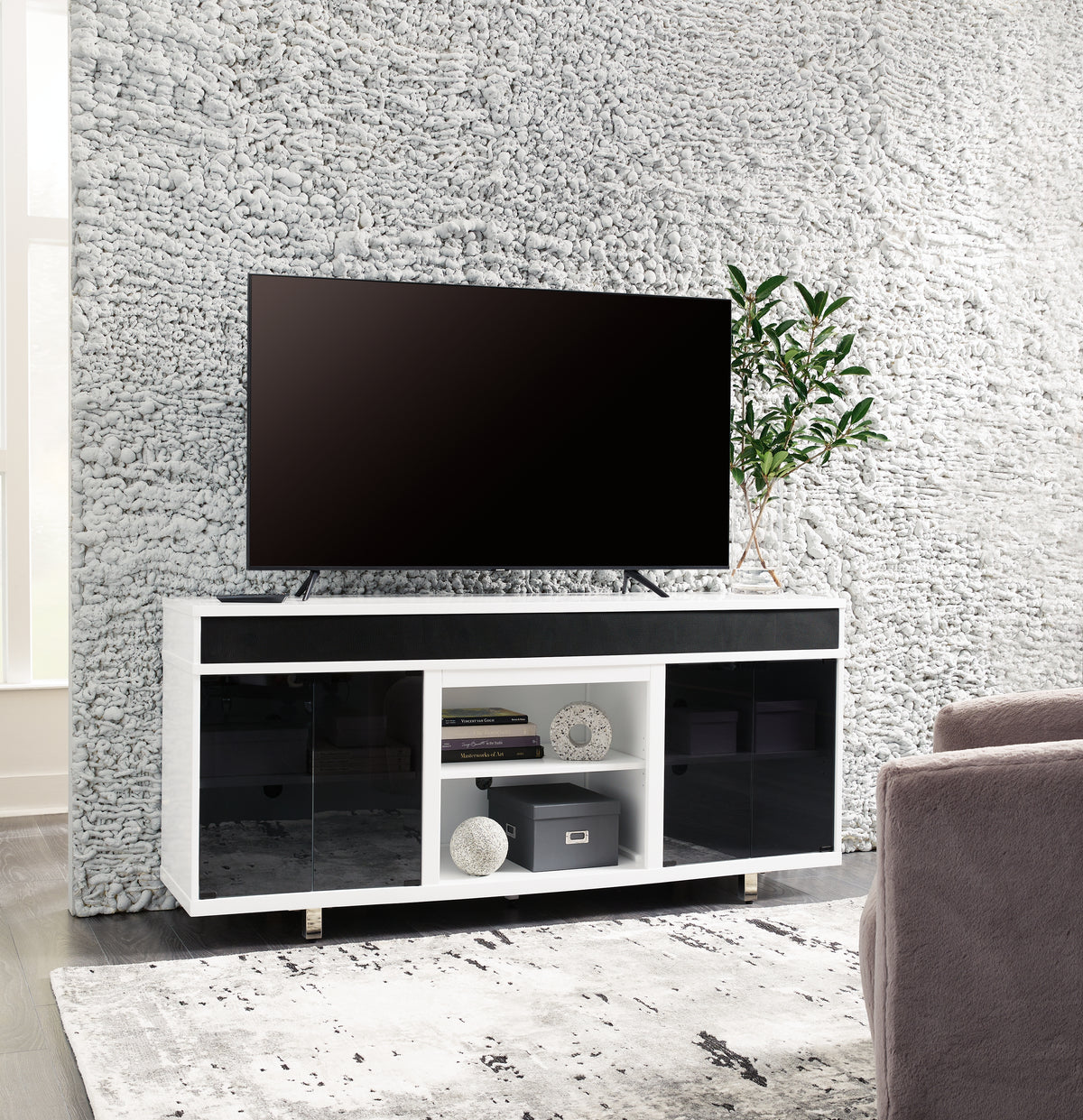 Lullora Furniture - Ashley Furniture - Gardoni 72" TV Stand - 72" / White/Black - W756-68
