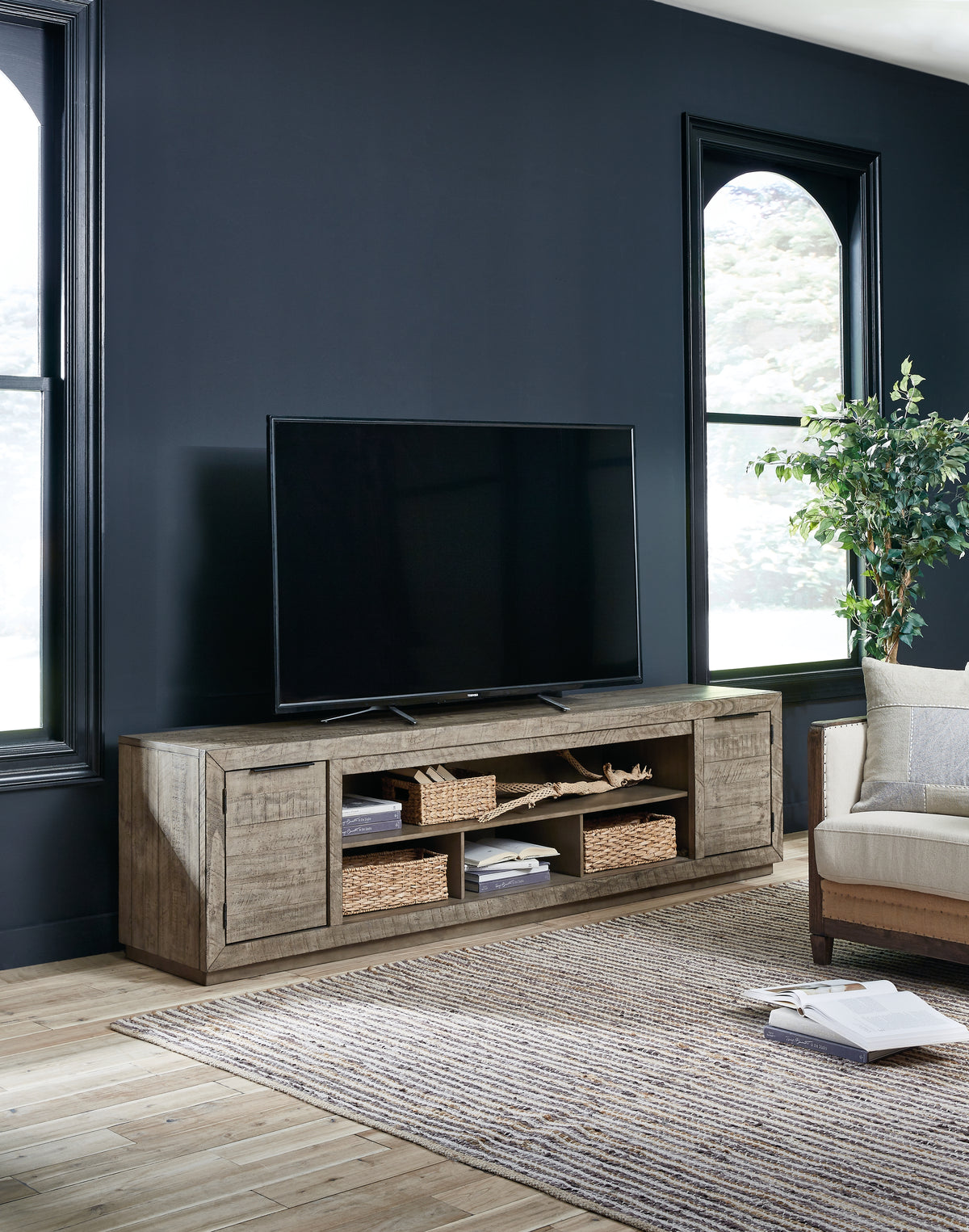 Lullora Furniture - Ashley Furniture - Krystanza 92" TV Stand - 92" / Weathered Gray - W760-78