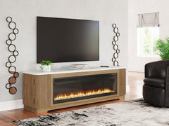 Lullora Furniture - Ashley Furniture - Camdill 80" TV Stand with Electric Fireplace - 80" TV Stand with Electric Fireplace / Light Brown - W808W1