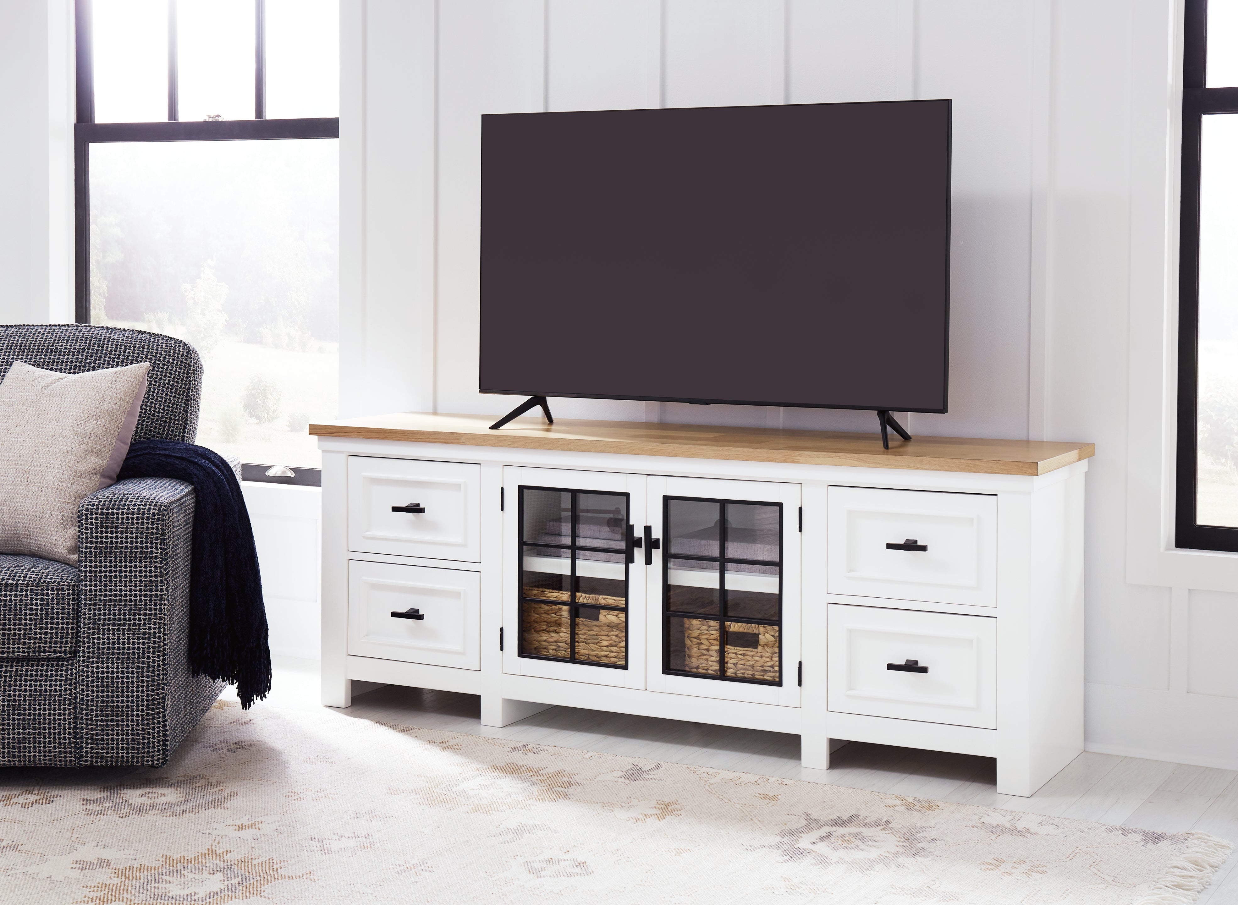 Lullora Furniture - Ashley Furniture - Ashbryn 74" TV Stand - 74" / White/Natural - W844-68