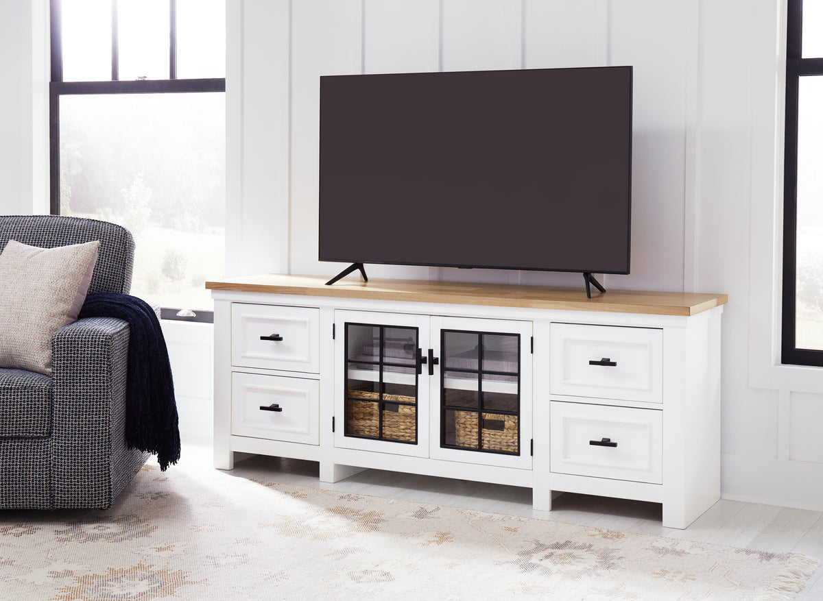 Lullora Furniture - Ashley Furniture - Ashbryn 74" TV Stand - 74" / White/Natural - W844-68