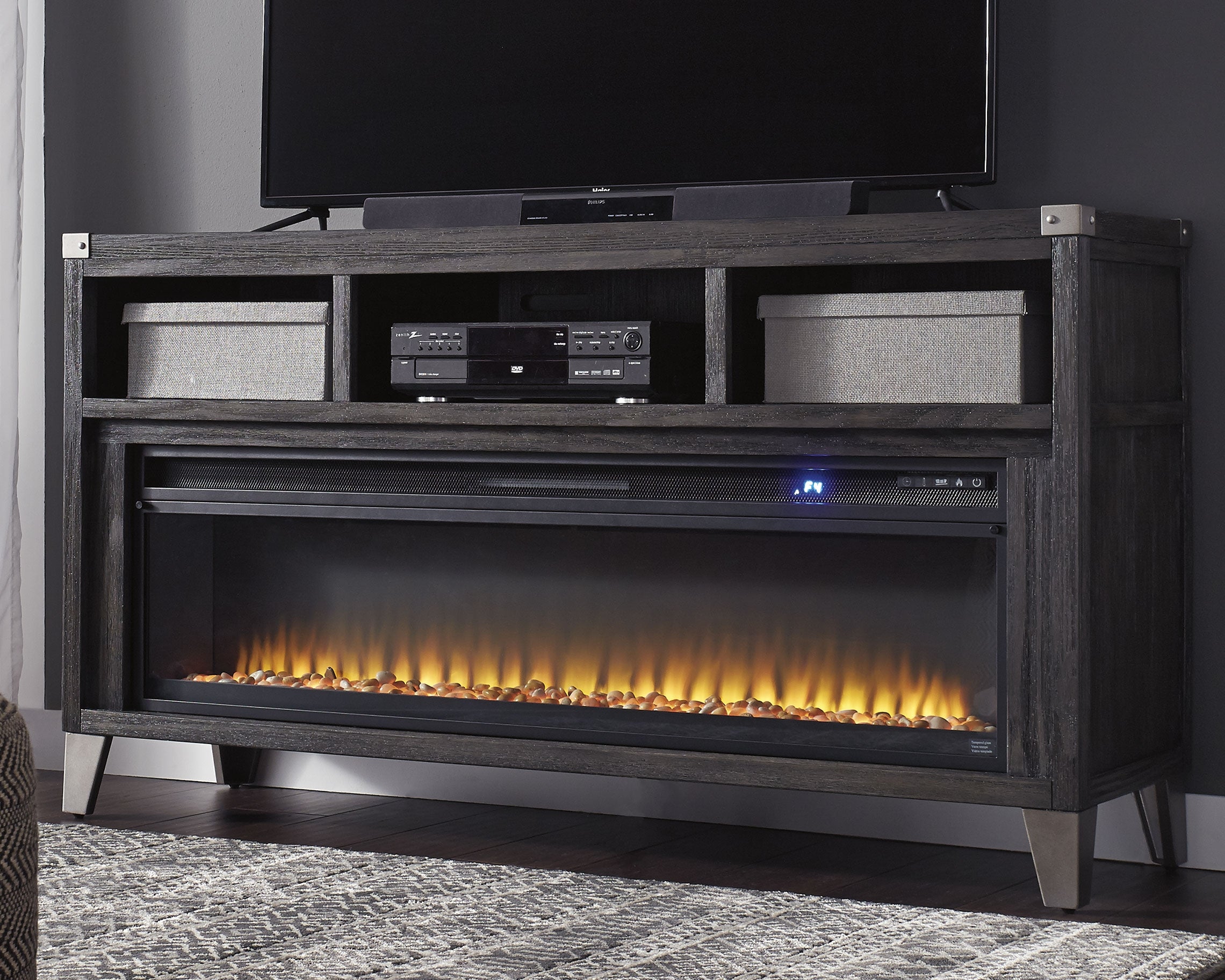 Lullora Furniture - Ashley Furniture - Todoe 65" TV Stand with Electric Fireplace - 65" TV Stand with Electric Fireplace / Gray - W901W1