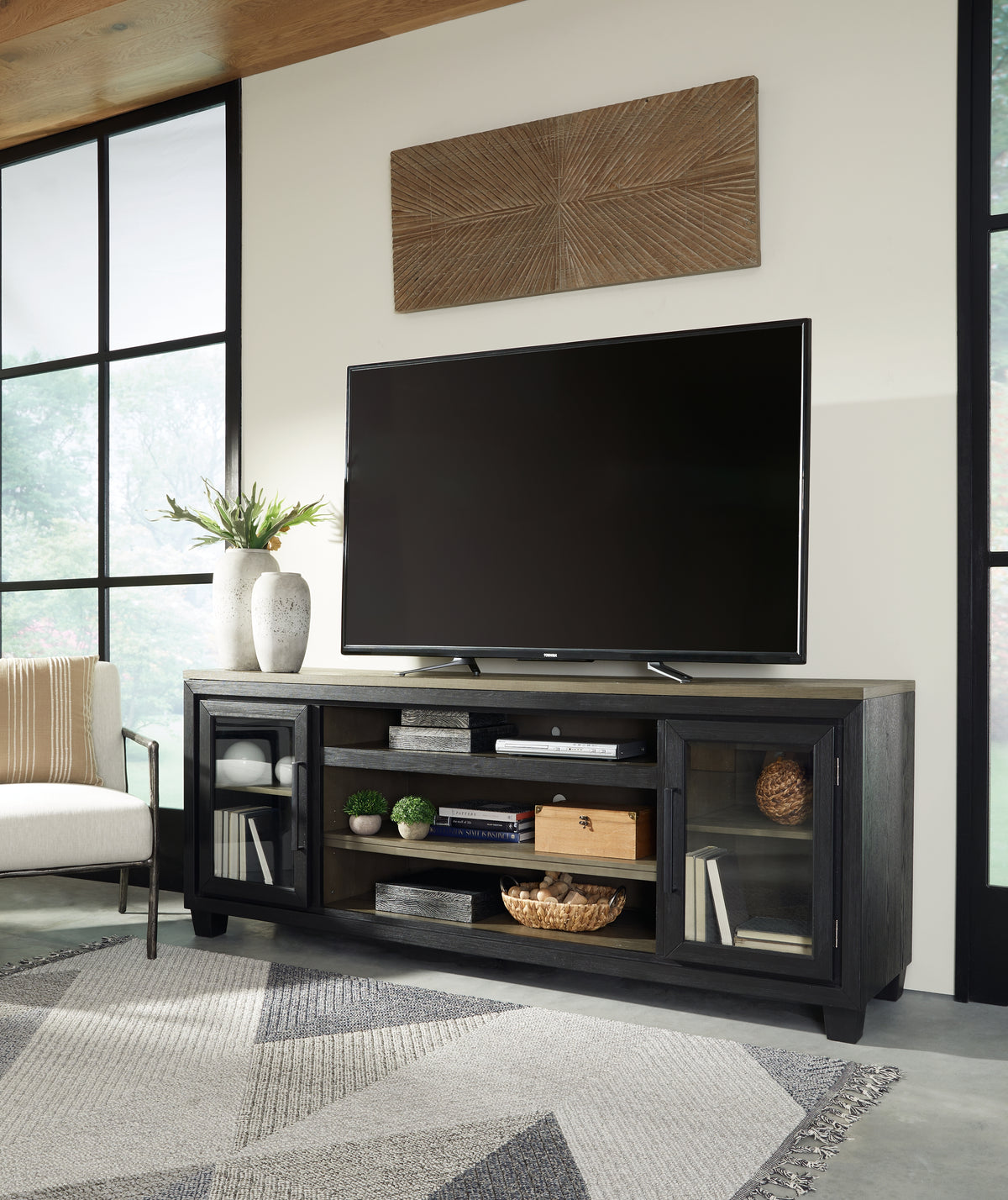 Lullora Furniture - Ashley Furniture - Foyland 83" TV Stand - 83" / Black/Brown - W989-68